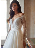 Beaded Long Sleeves Ivory Lace Organza Pretty Wedding Dress
